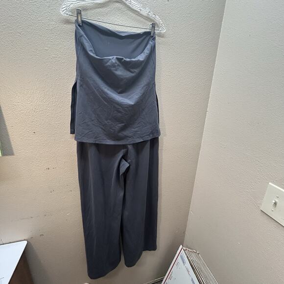 Susana Monaco Wide Leg Jumpsuit Women's Large Gray Strapless Quiet Luxury - Picture 6 of 7